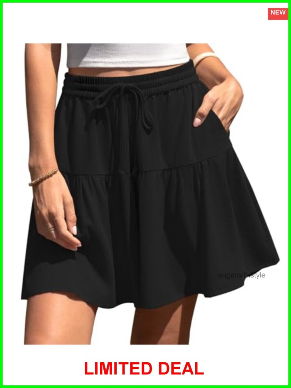 Linen Blend Wide Leg Flowy Skirted Shorts Tiered Ruffle